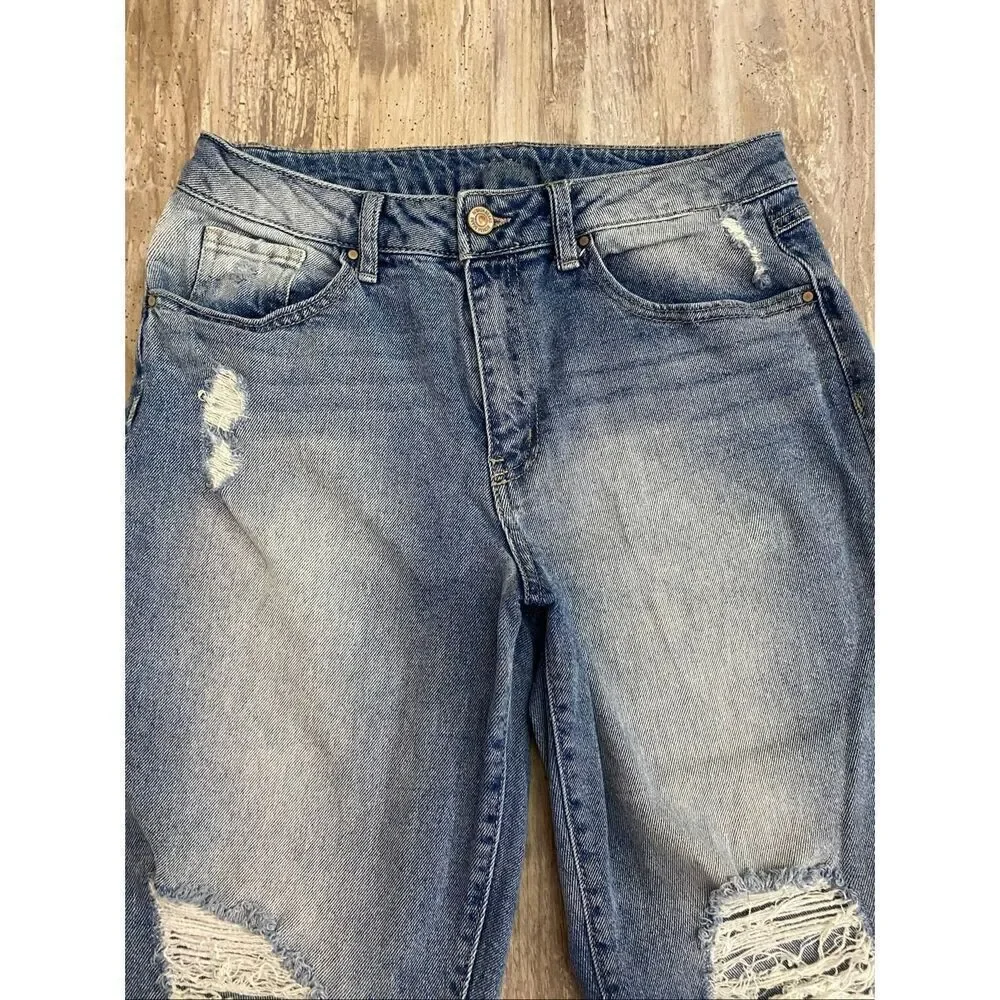 Rewash High Rise Cropped Jeans Cuffed Distressed Women’s Sz 9/29